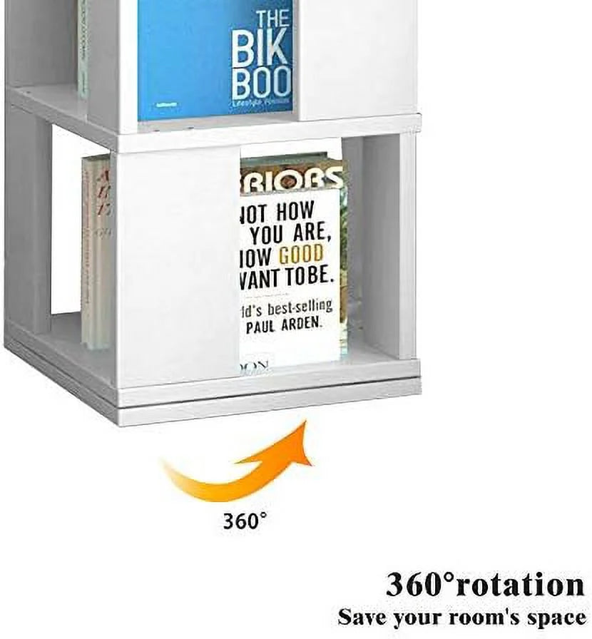 6 Tier White Wooden Corner Rotating Bookcase Shelving Unit R331