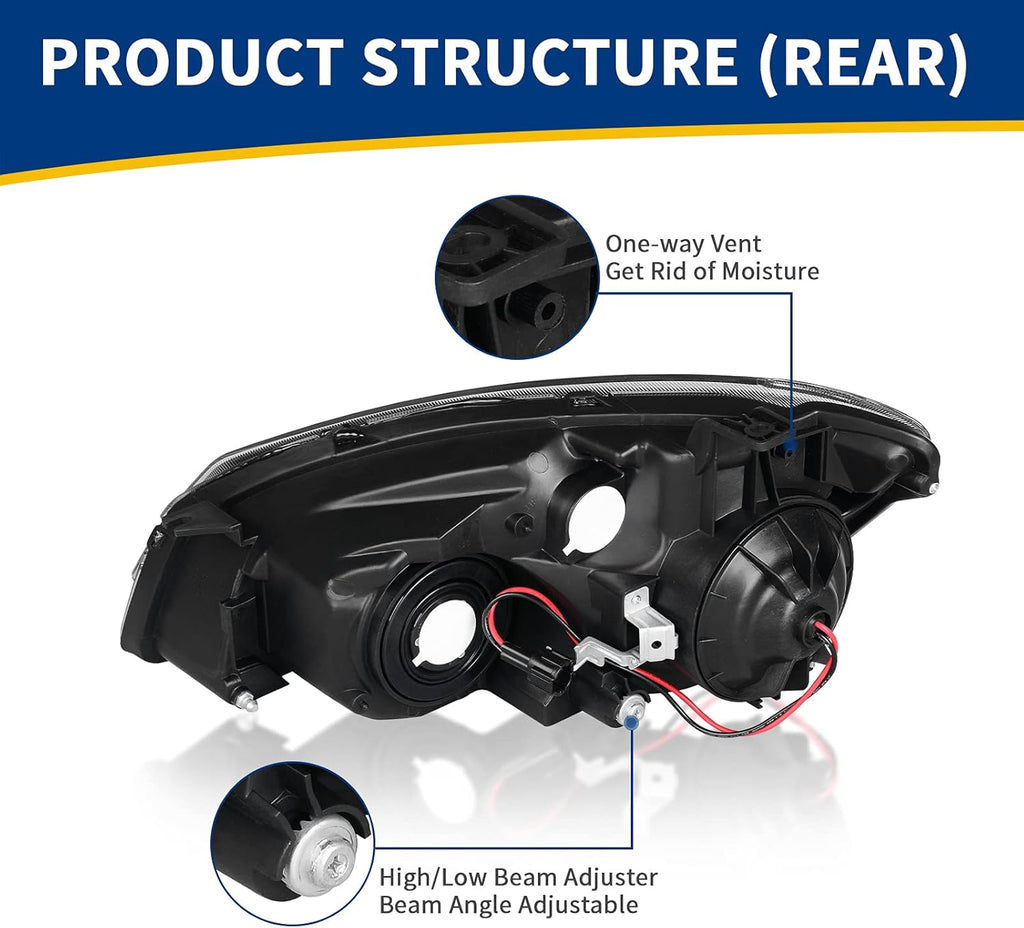 Headlight Assembly Compatible with 2005 2006 Altima Black Housing Amber Reflector C9004