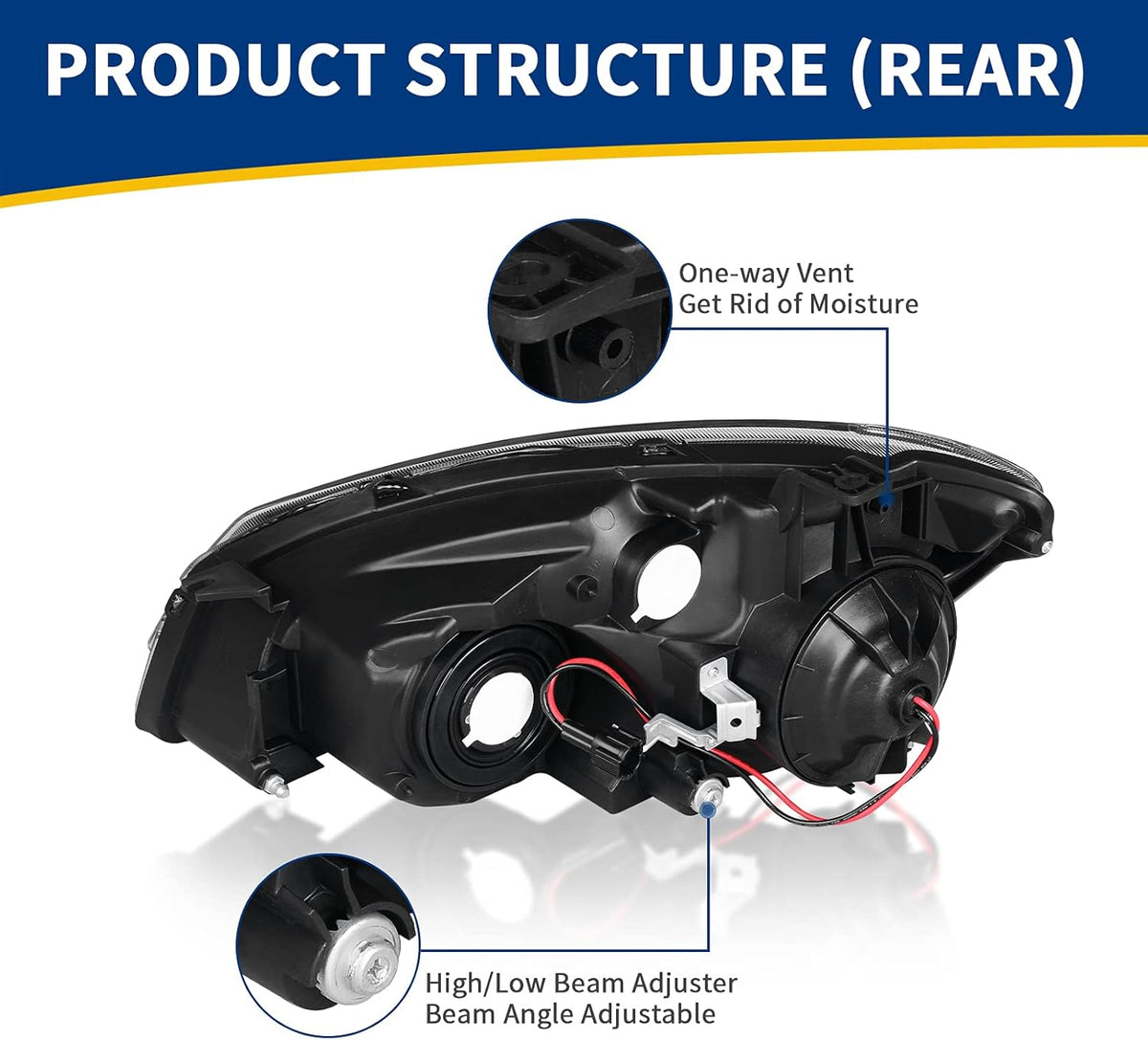 Headlight Assembly Compatible with 2005 2006 Altima Black Housing Amber Reflector C9004