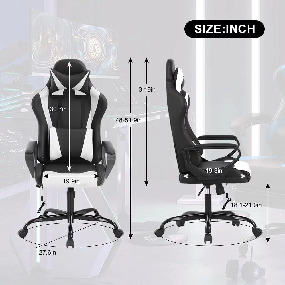 White Massage Gaming Chair with Headrest and Lumbar Support O503379
