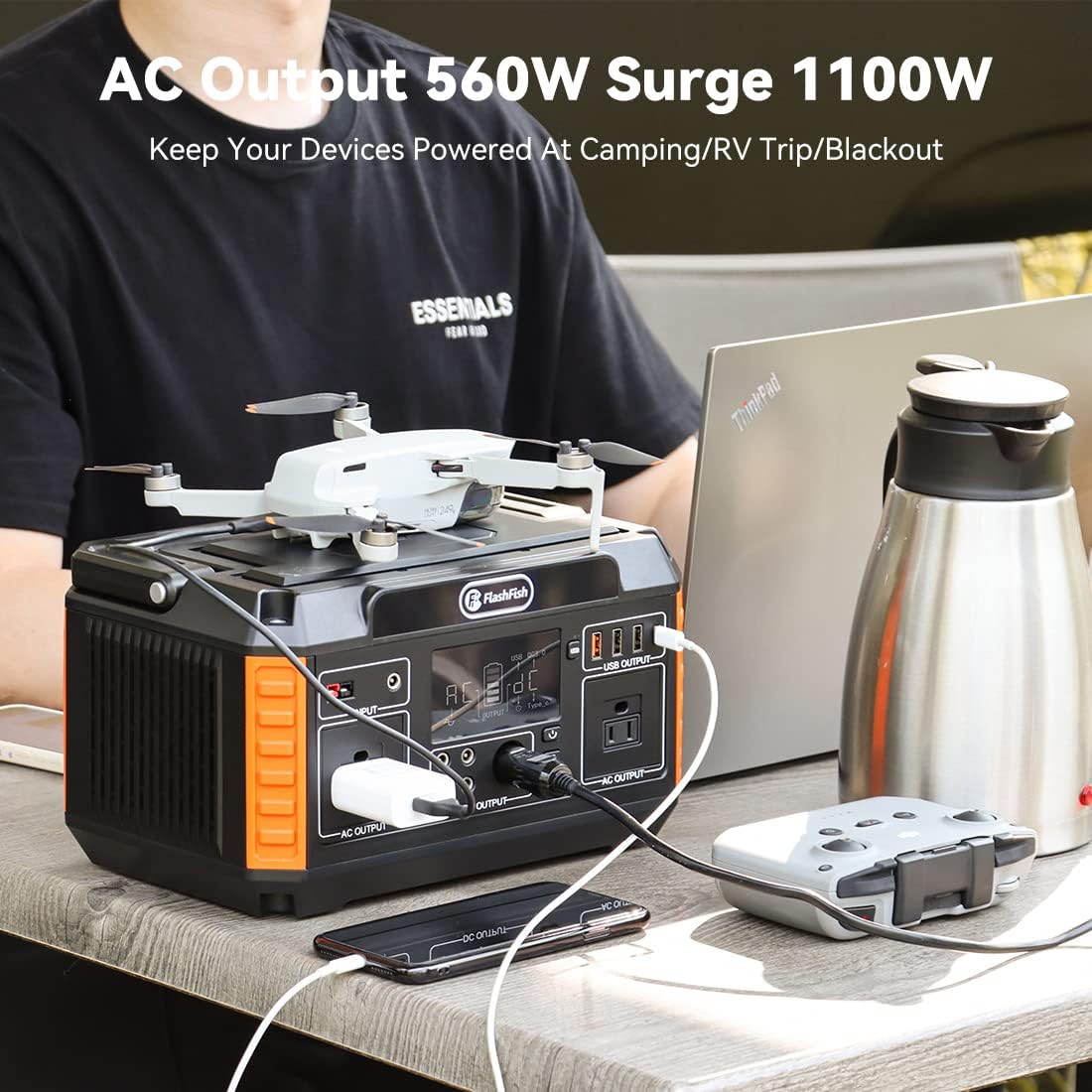 560W Portable Power Station, 520Wh/140400mAh, 2x110V/560W AC Outlets, 5xDC Output, 4xUSB Outputs, Lithium Battery Pack T34869