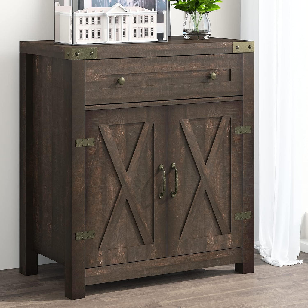 Storage Cabinet with Drawer & 2 Doors, Adjustable Shelves, 32 Inches, Rustic Oak G834664