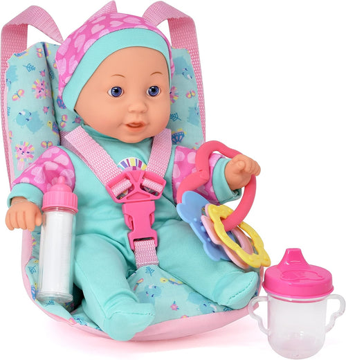 12 Inch Soft Body Black Baby Doll Travel Set with Booster Seat Carrier L54258