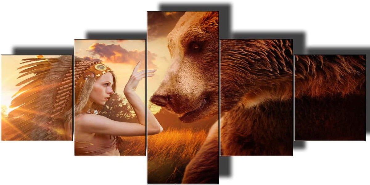 American Indian 5 Piece Canvas Wall Art Framed 50''Wx24''H S76113