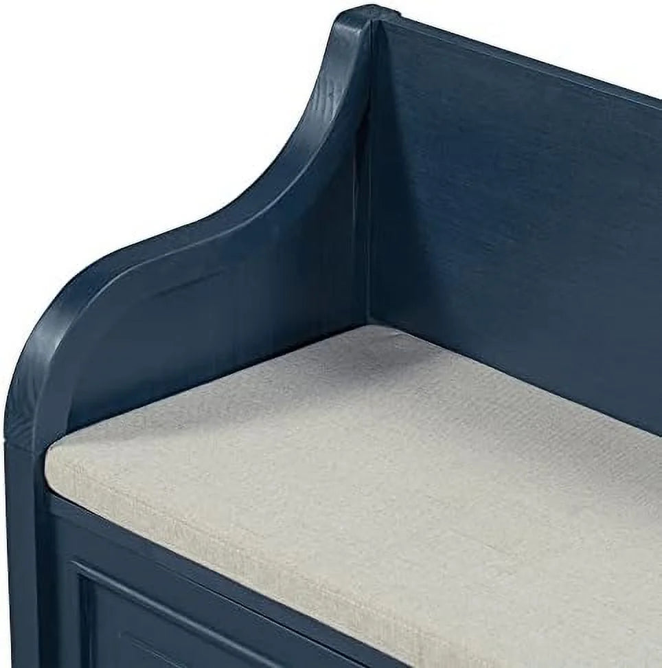 Rustic Entry Bench with Hidden Compartments and Removable Cushion (Antique Navy) M22017