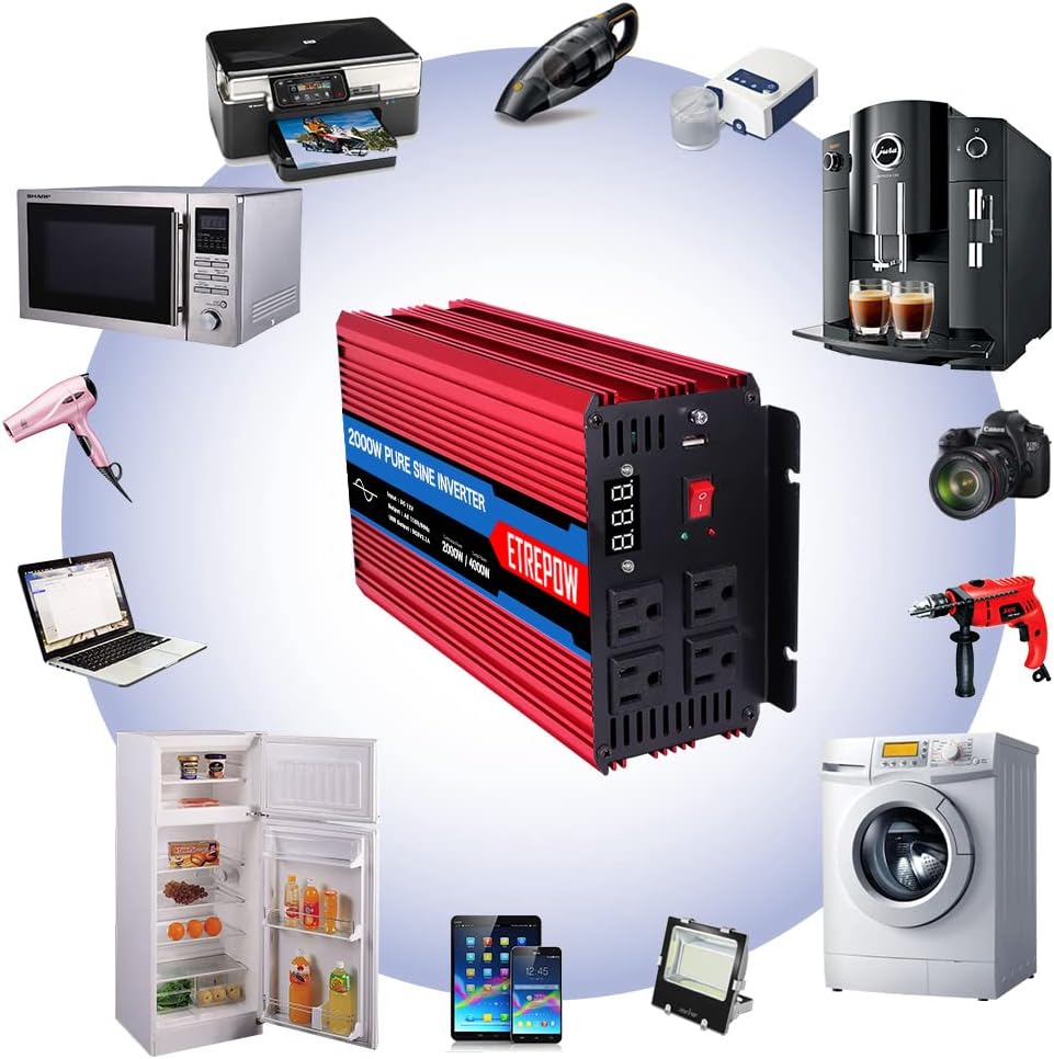 2000 Watt Pure Sine Wave Power Inverter 12V DC to 110V AC X980884