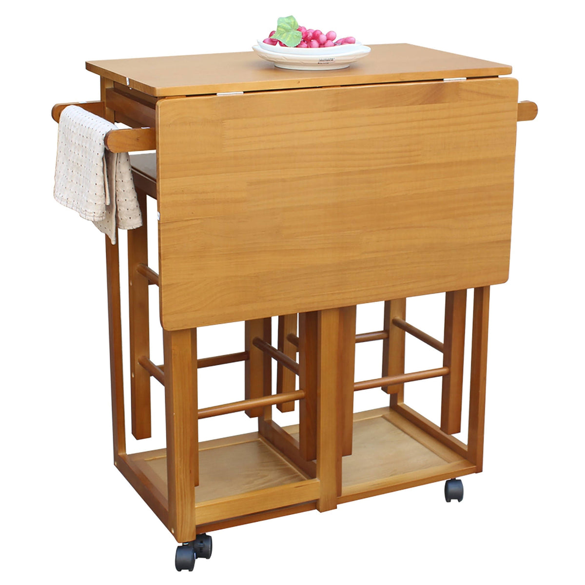 Folding Dining Cart Bar Table with 2 Stools U859