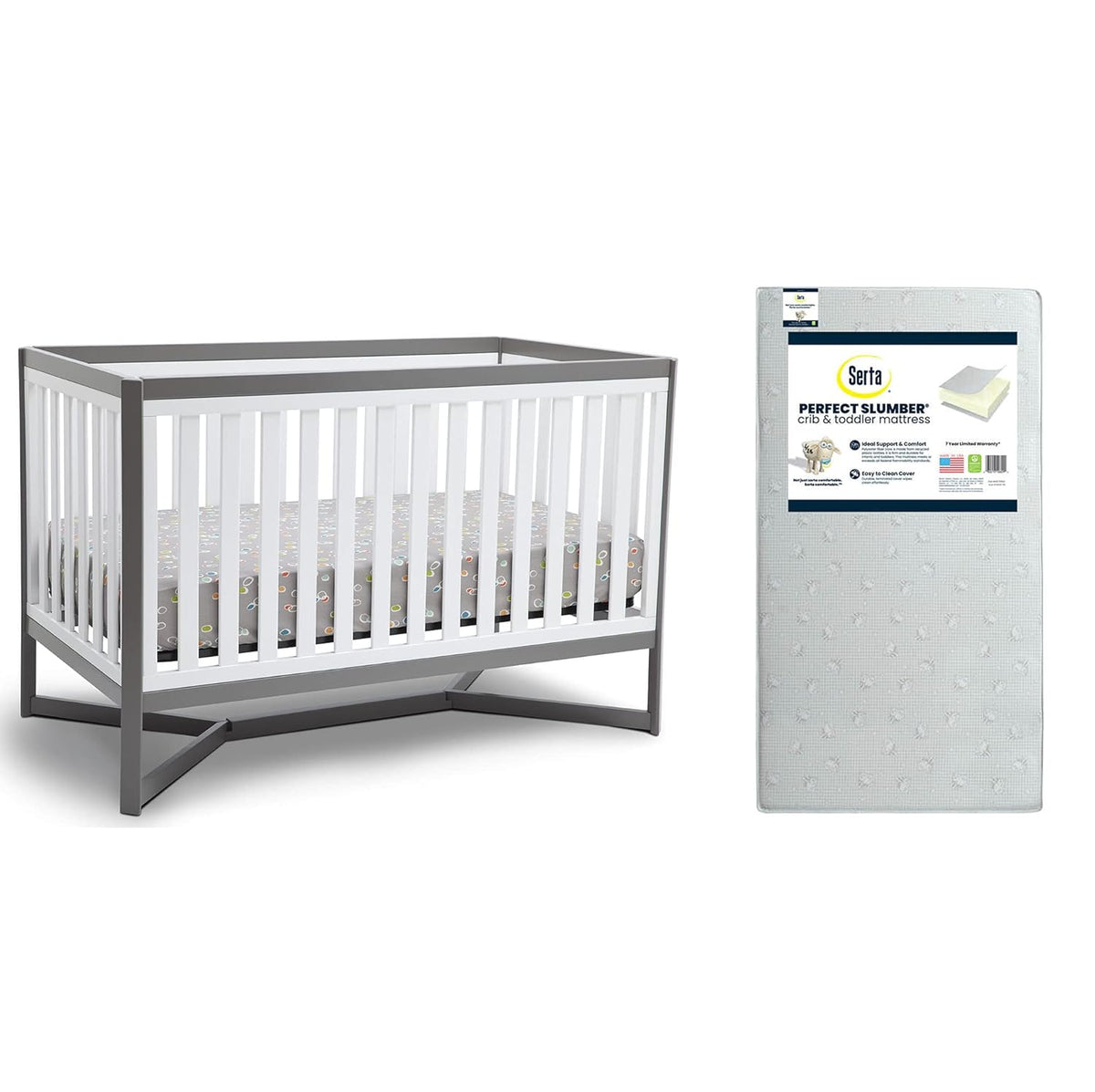 4-in-1 Convertible Crib and Dual Sided Crib & Toddler Mattress F64955