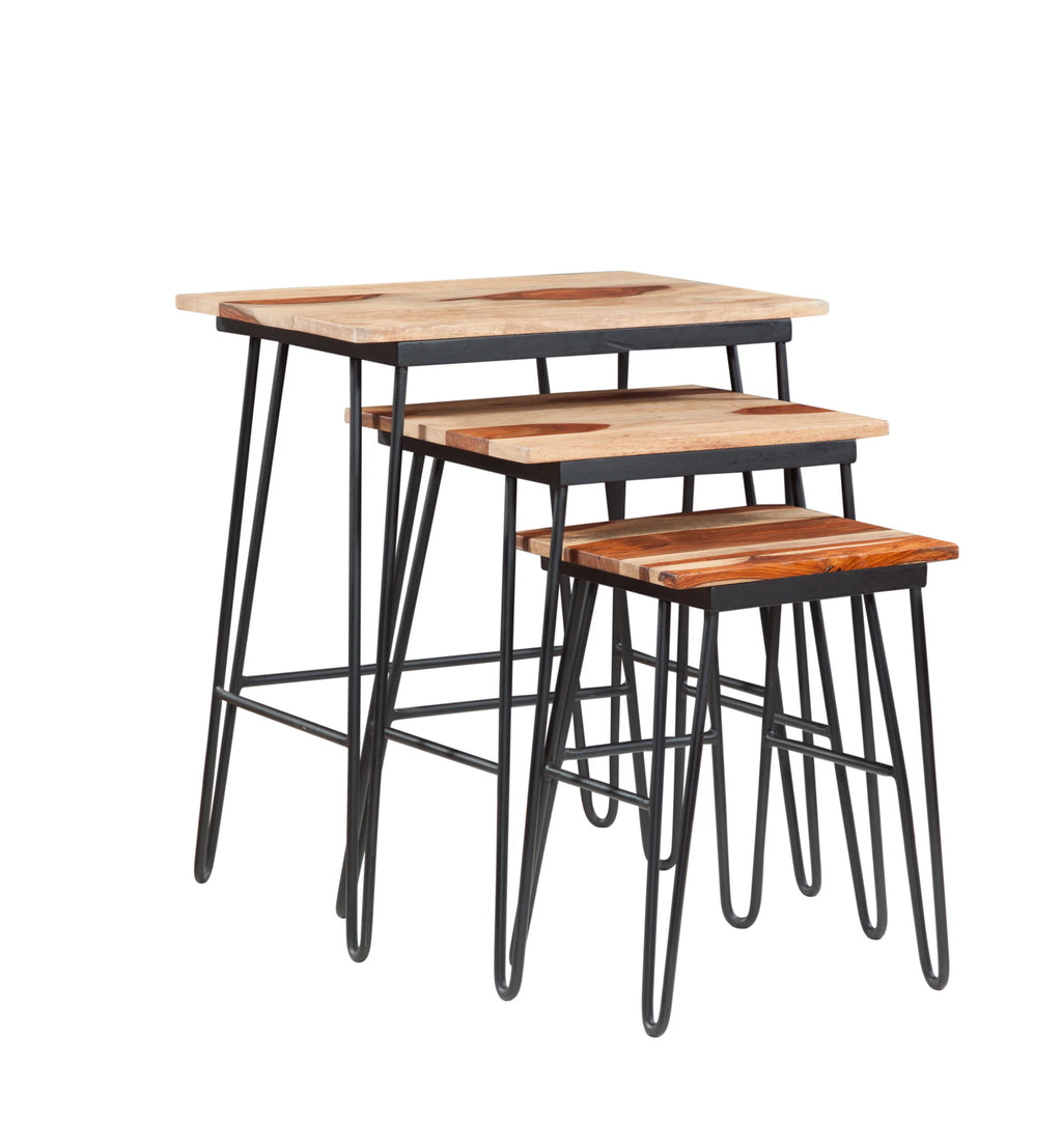 Sheesham Wood Nesting Tables with Iron Base F57376