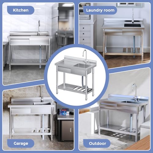 Stainless Steel Freestanding Kitchen Sink with Drawer, 39inch I8891