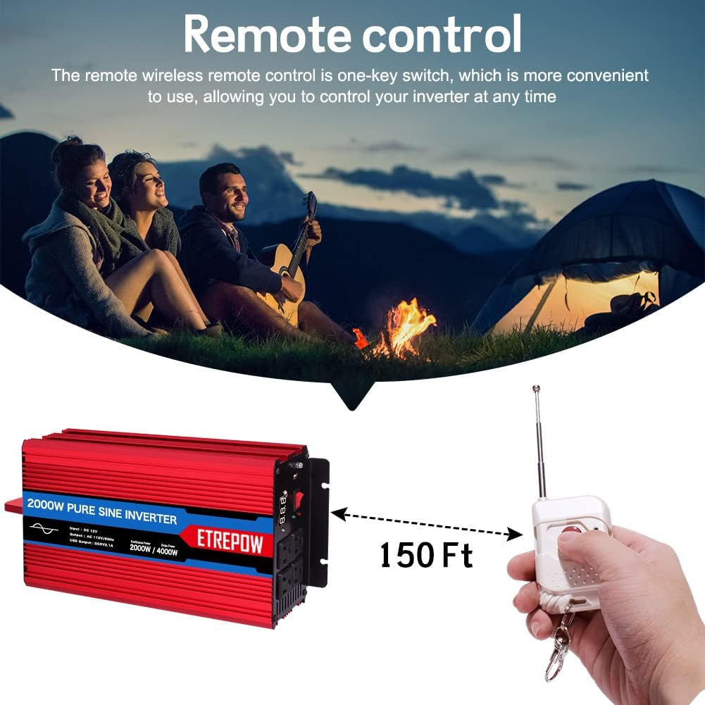 2000 Watt Pure Sine Wave Power Inverter 12V DC to 110V AC X980884
