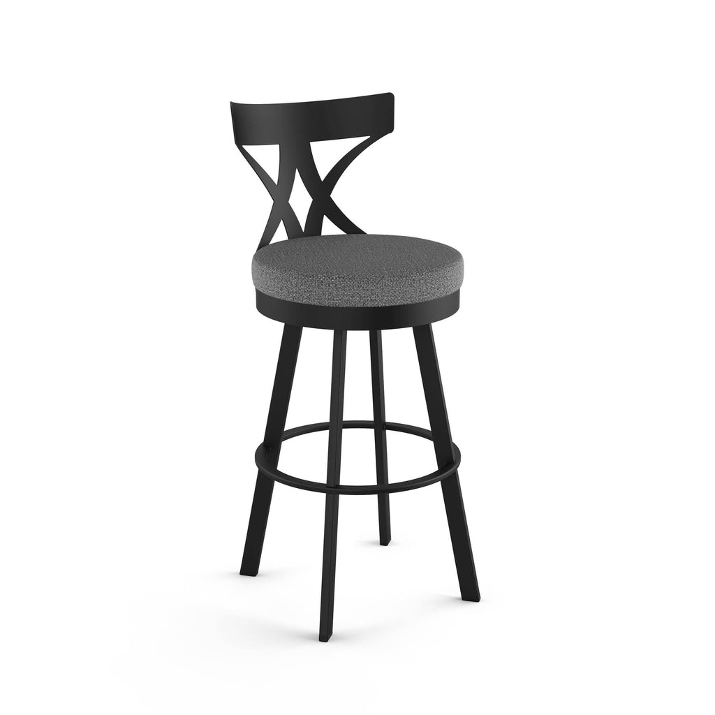 Grey Woven Fabric Black Metal Swivel Bar Stool Q689125