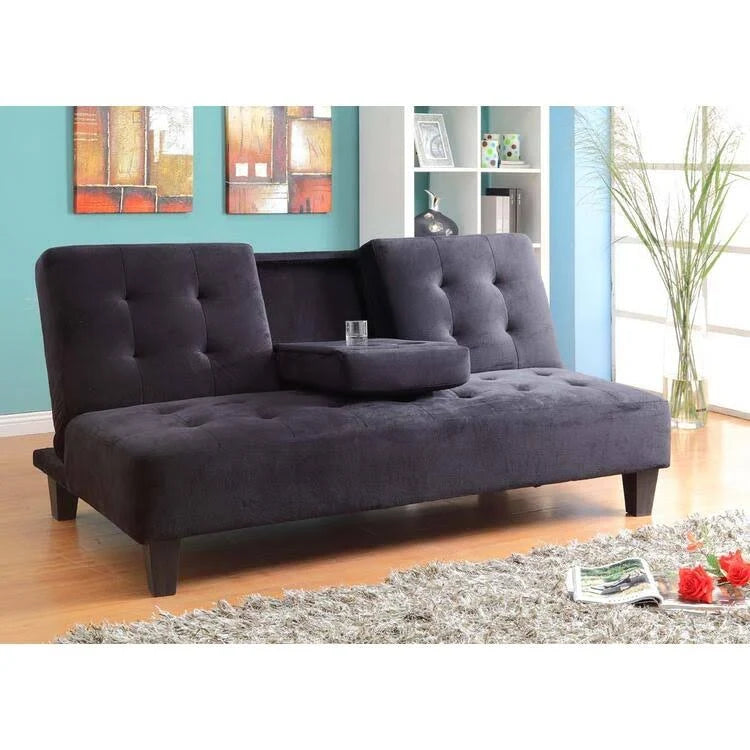 Brown Futon Sofa Bed with Cup Holder T808