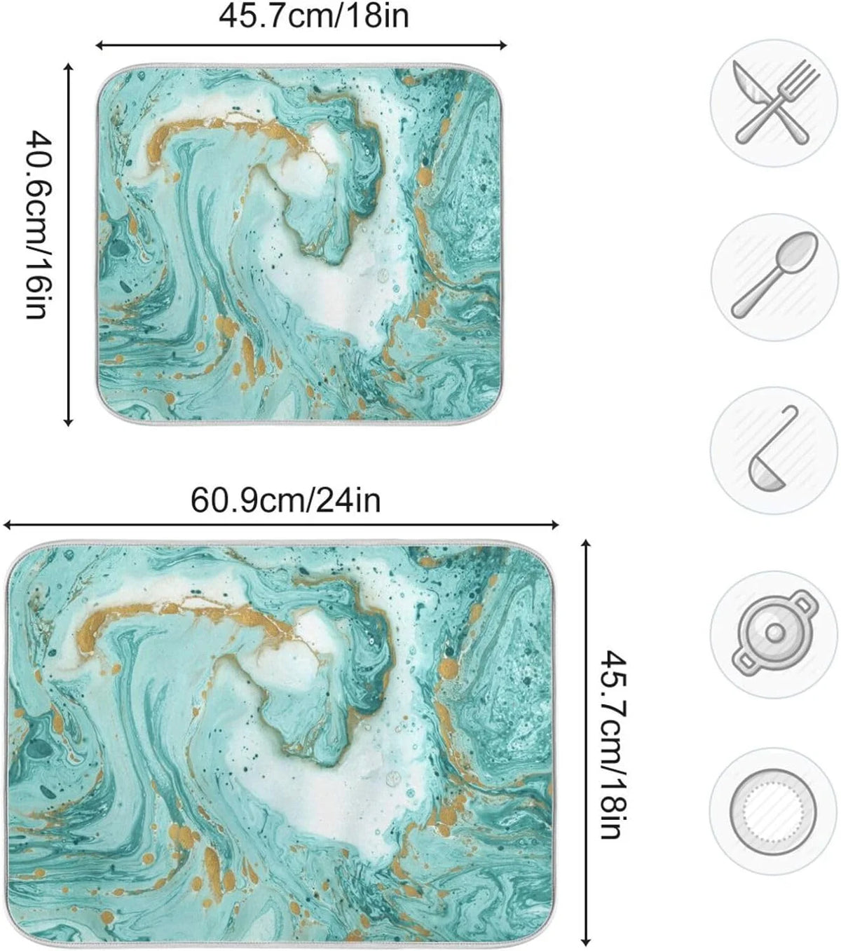 Turquoise Marble Texture Dish Drying Mat 16x18Inch X252