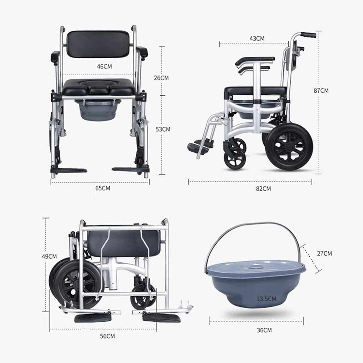 Aluminum Commode Shower Chair with Wheels E615