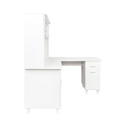 White Corner Desk with Drawers and Shelves I640929