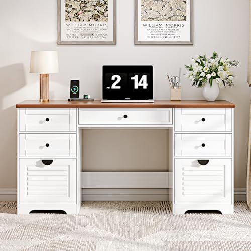 Antique Cream 7 Drawer Computer Desk M34205