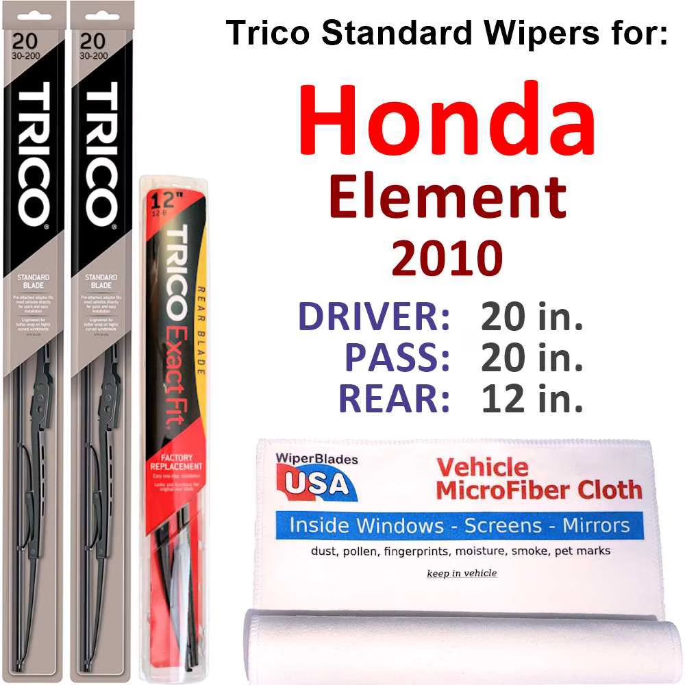 2010 Honda Element Wiper Blades Set of 3 H8364