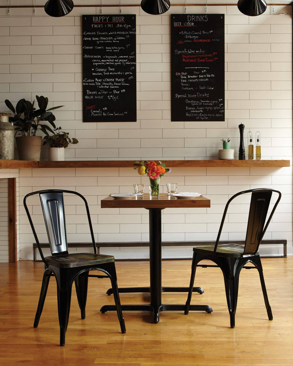 Black Metal Chair with Wood Seat - Set of 2 P2953
