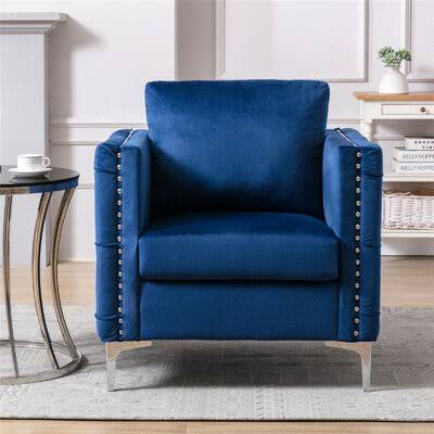 Navy Velvet Tufted Button Accent Chair with Steel Leg X36135