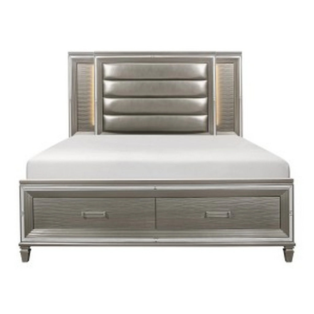 Queen Platform Bed with LED Headboard and 2 Drawer Footboard H287949