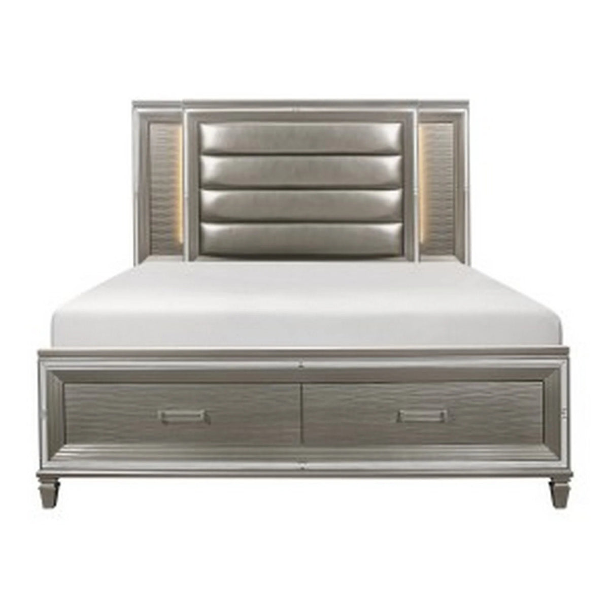 Queen Platform Bed with LED Headboard and 2 Drawer Footboard H287949