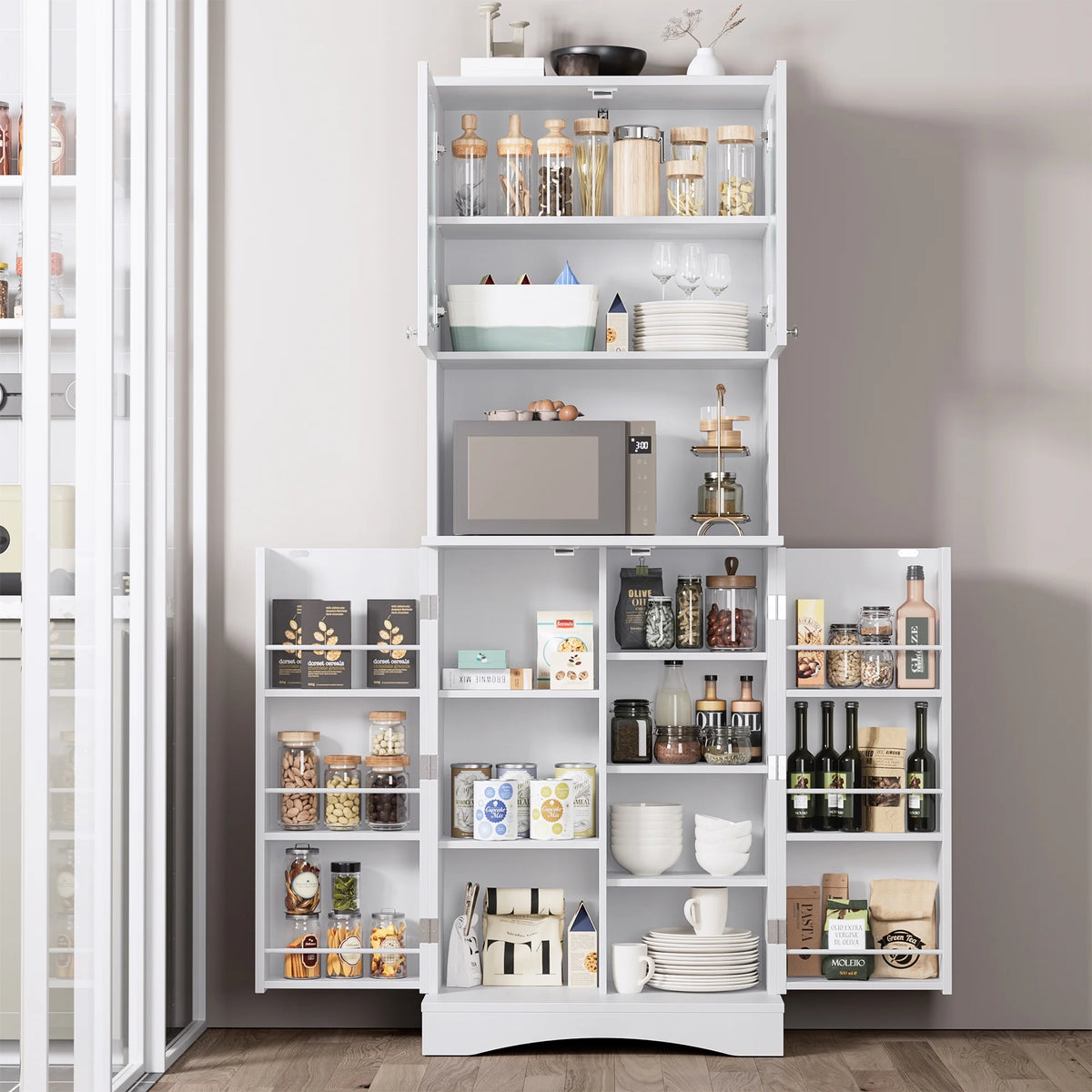 63'' White 4 Door Kitchen Storage Cabinet with Adjustable Shelves V924