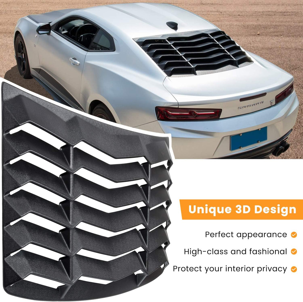 Matte Black Rear Side Window Louvers Sun Shade Cover for Camaro 2010 2011 2012 2013 2014 2015 L5488