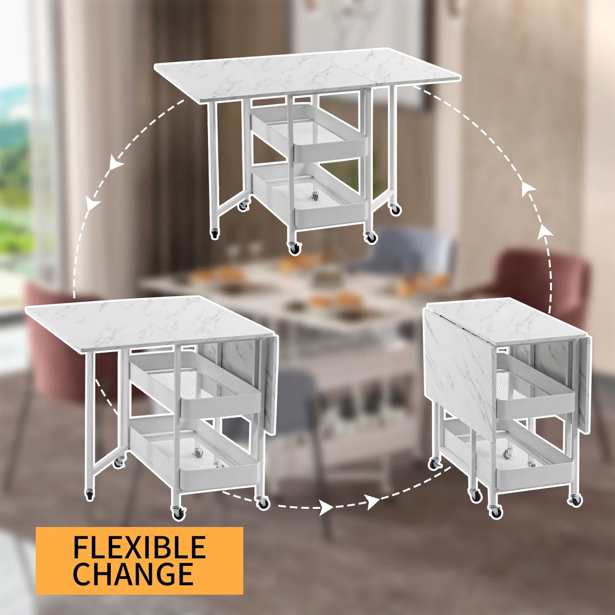 Folding Extendable Dining Table with 7 Wheels White E722859