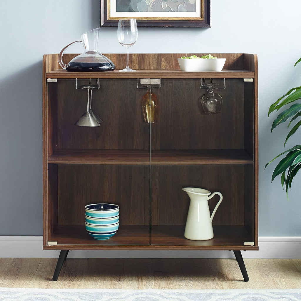 Dark Walnut Double Glass Door Bar Cabinet E929