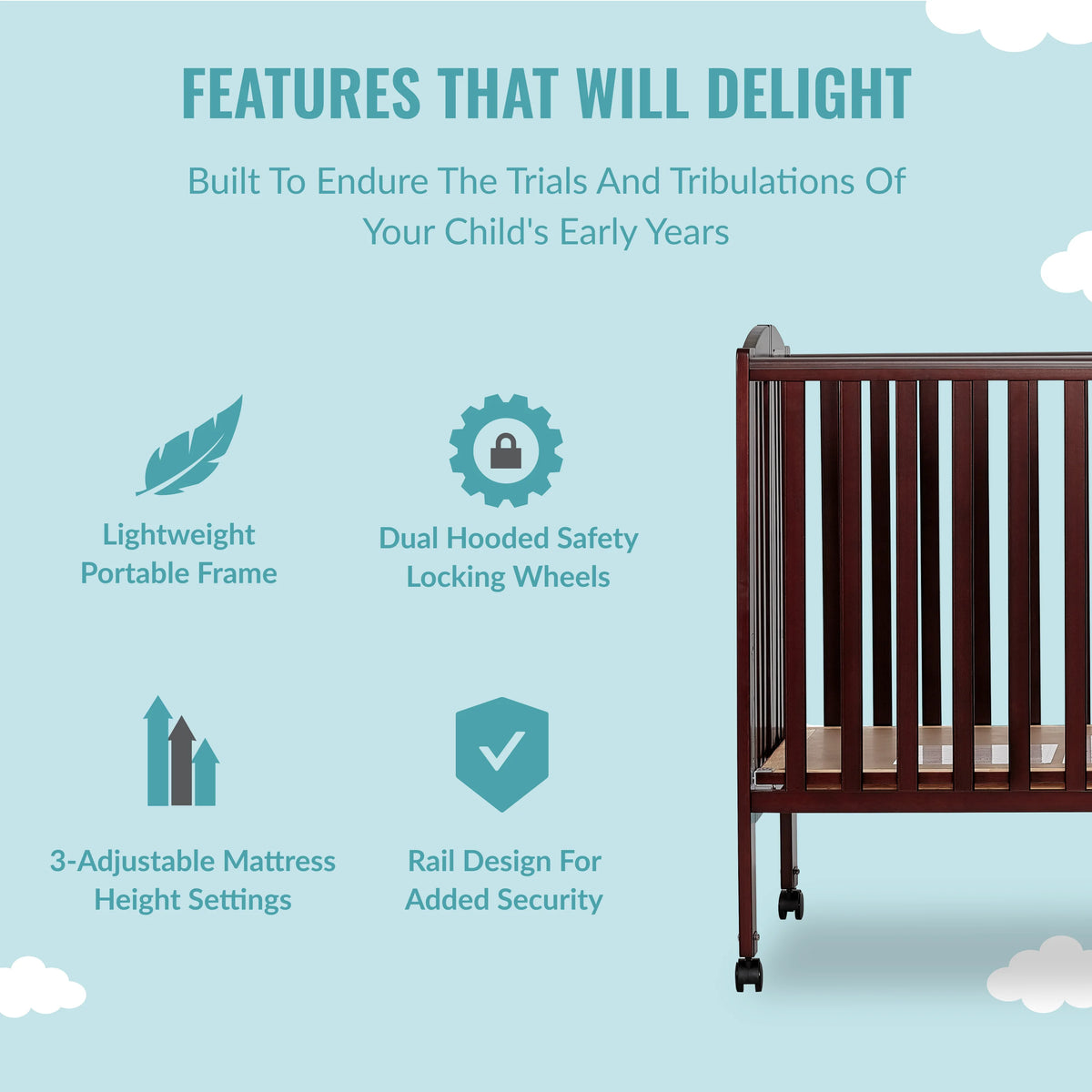 Full Size 2-in-1 Folding Stationary Side Crib with Locking Wheels, Espresso Q905