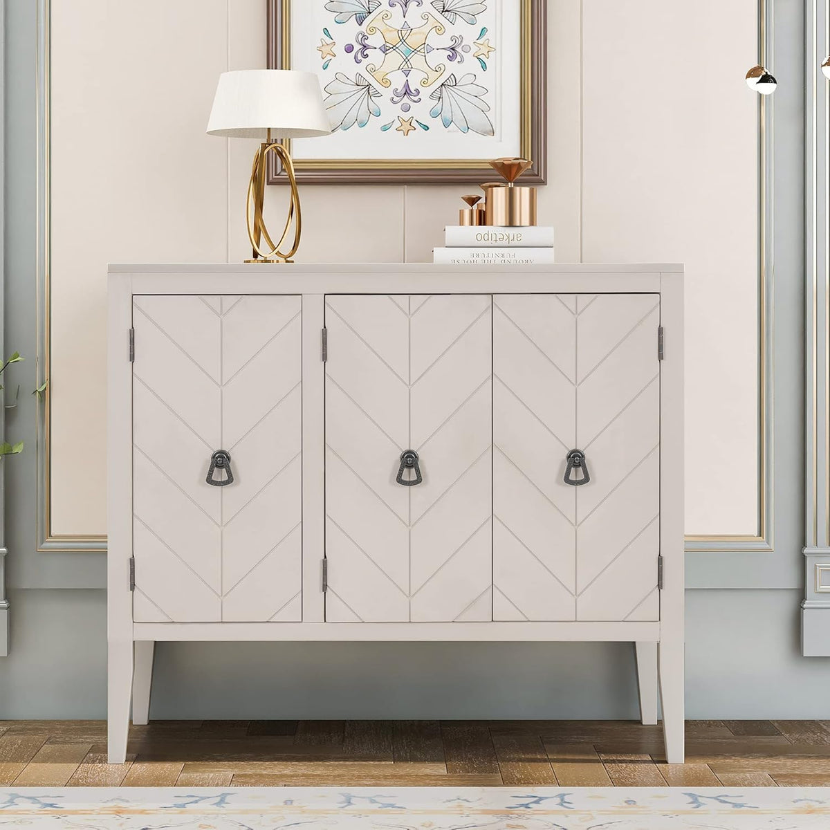 Antique Gray Wooden Accent Storage Cabinet with Adjustable Shelf V725