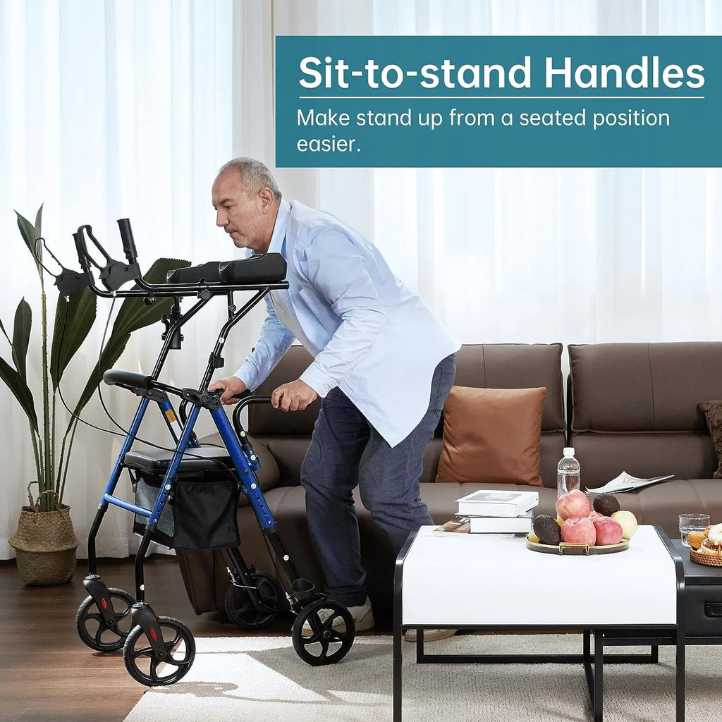 Red Aluminum Upright Rollator Walker with Seat and Backrest C9934