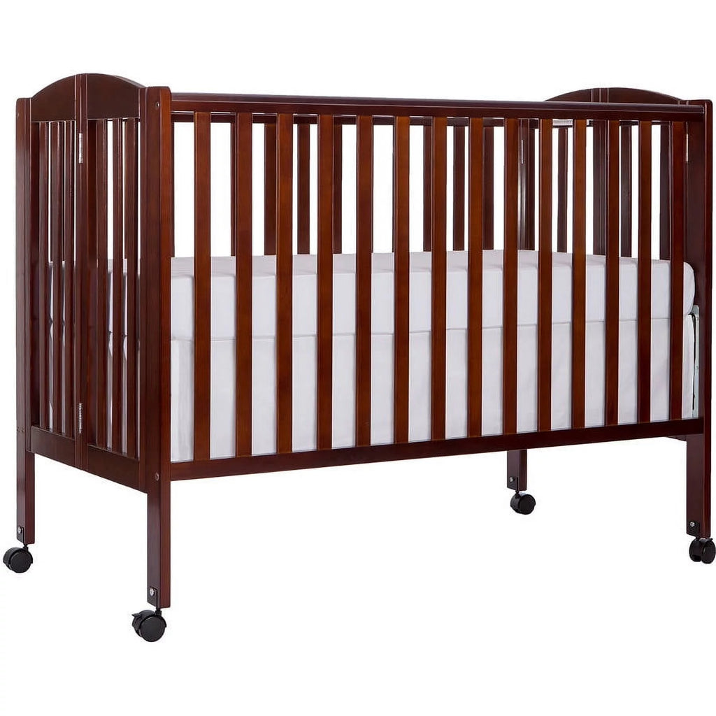 Full Size 2-in-1 Folding Stationary Side Crib with Locking Wheels, Espresso Q905