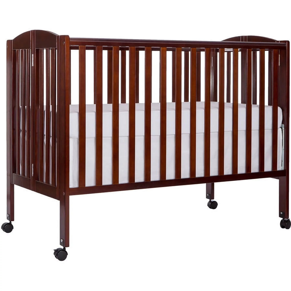 Full Size 2-in-1 Folding Stationary Side Crib with Locking Wheels, Espresso Q905