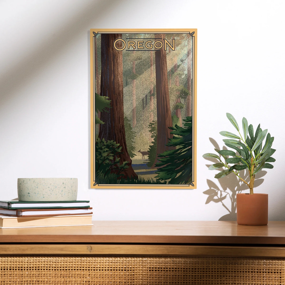 Deer in Forest Birch Wood Wall Sign 12x18 W774