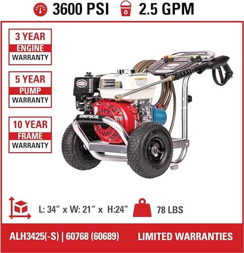 4200 PSI Gas Pressure Washer, 4.0 GPM Power Washer, Honda GX390 Engine, 50-Foot Steel-Braided Hose, Aluminum Series H356696
