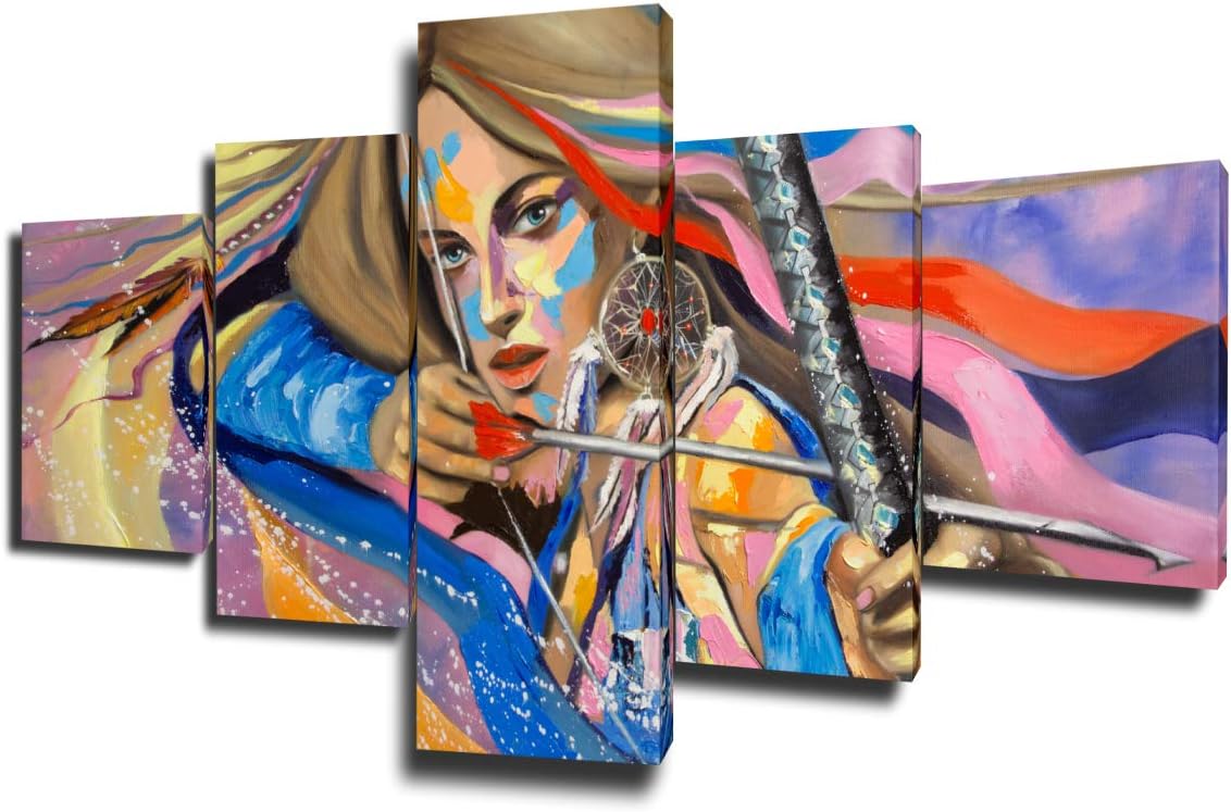 American Indian 5 Piece Canvas Wall Art Framed 50''Wx24''H S76113