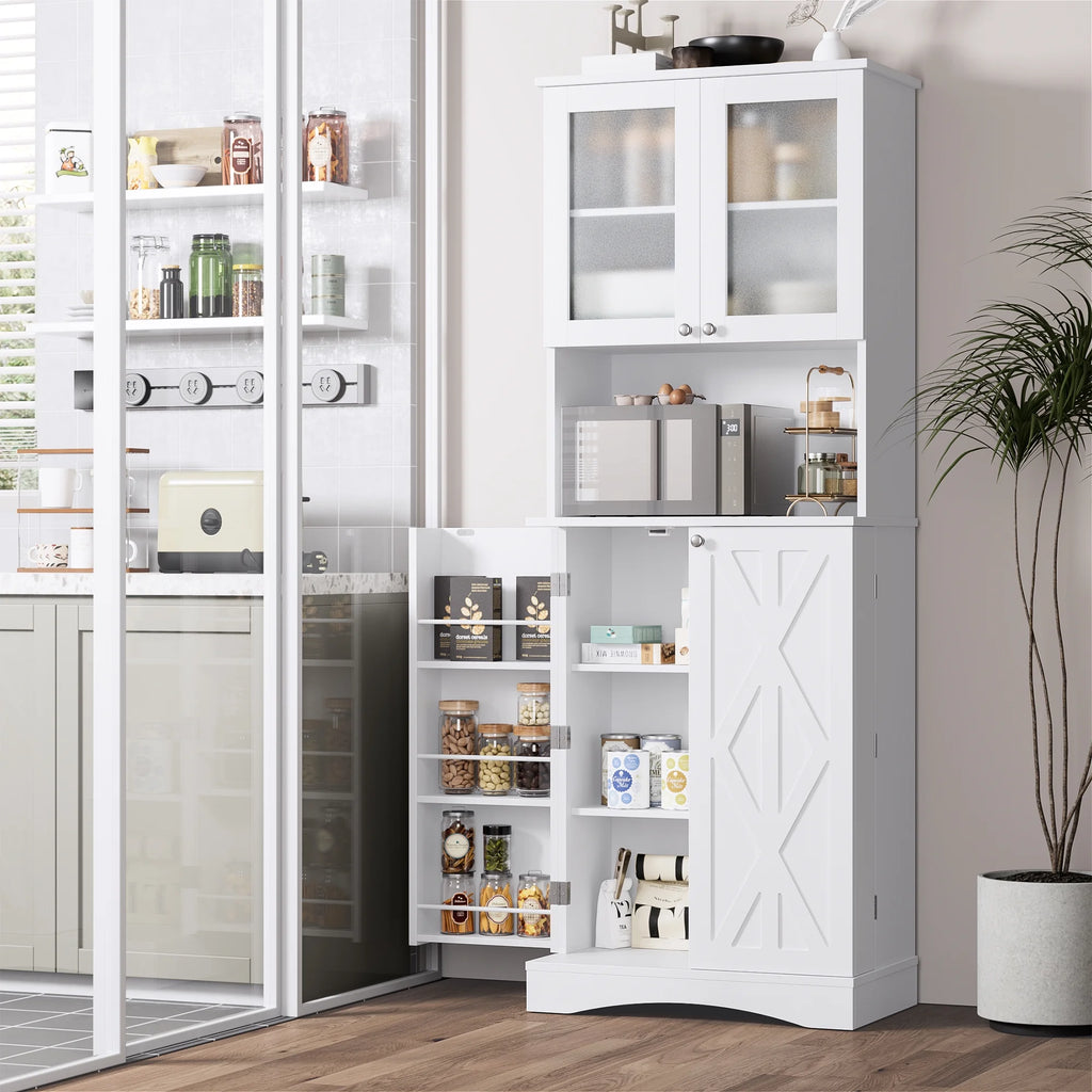 63'' White 4 Door Kitchen Storage Cabinet with Adjustable Shelves V924