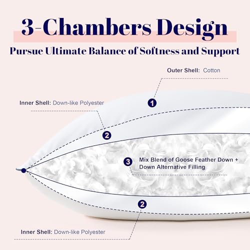 King Size 2 Pack Goose Feather and Down Bed Pillow, 20x36 Inches W62078