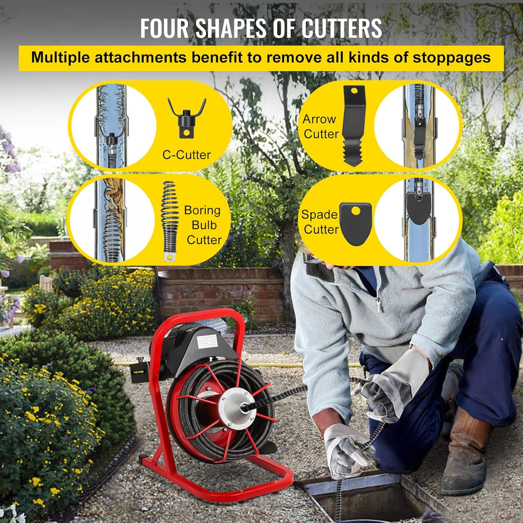 50 Ft x 3/8 Inch Portable Drain Cleaner with 8 Auger Bits Y821090