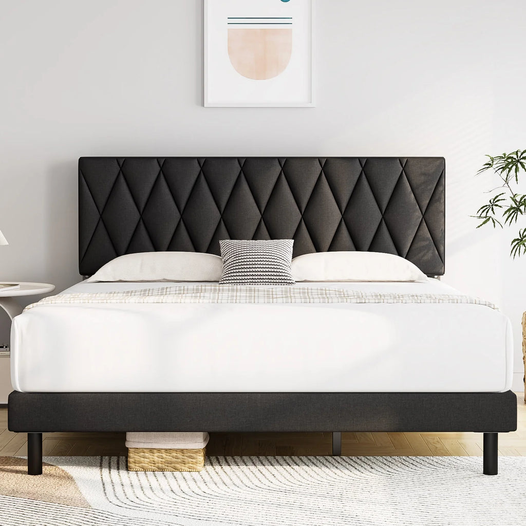 Queen Size Platform Bed with Upholstered Headboard M655574