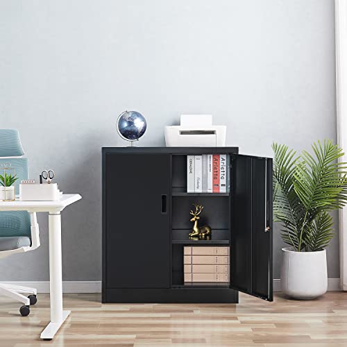 Black 36.2" H Metal Storage Cabinet with Shelves and Doors R434