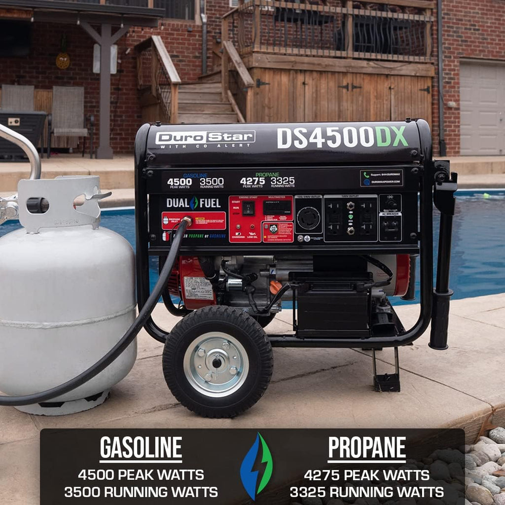 Dual Fuel Portable Generator 4850 Watt Gas or Propane Electric Start Red Black C51064