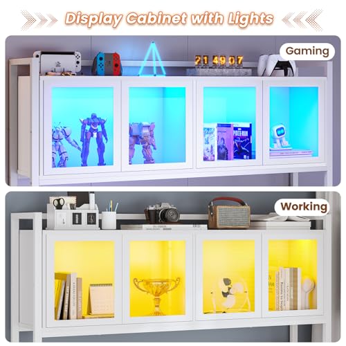 White L Shaped Gaming Desk with Drawers and Hutch A71792