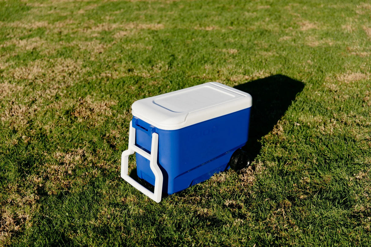 38 QT. Hard-Sided Ice Chest Cooler with Wheels, Blue I1878