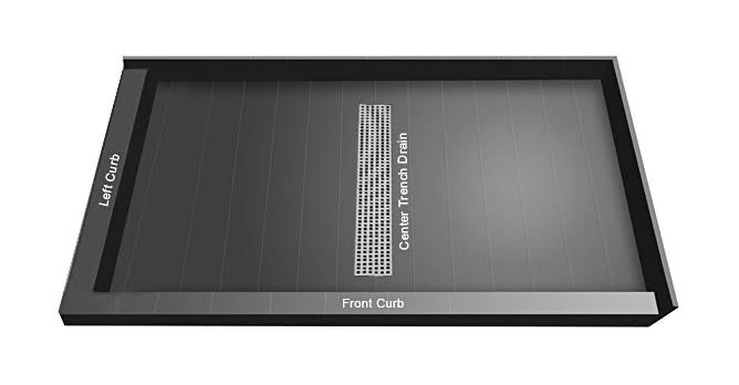 Black Double Threshold Shower Base with Center Trench Drain and Grate Q6799