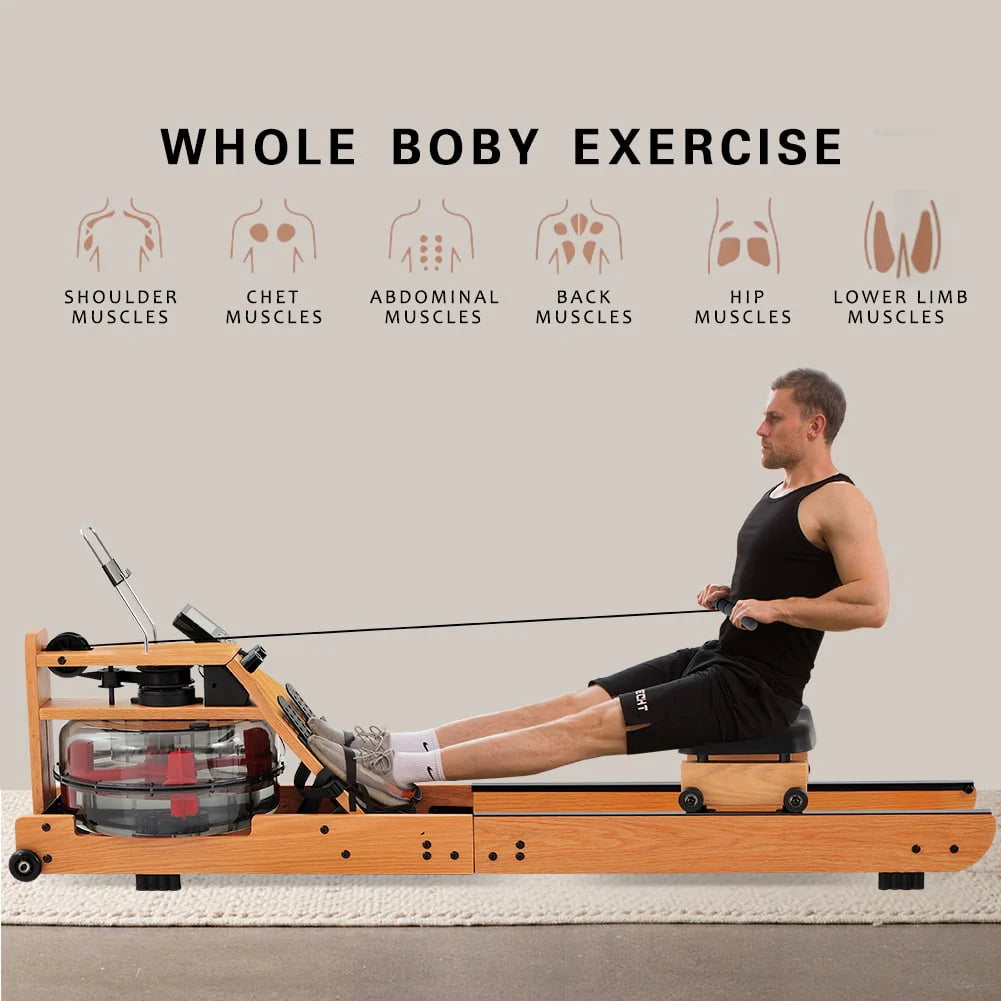 Solid Wood Water Rowing Machine with Bluetooth Monitor J2152