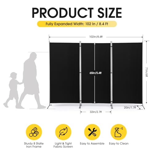 4 Panel 6 FT Folding Privacy Screen Room Divider, Black N2325