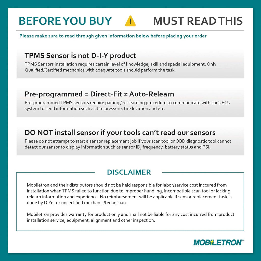 TPMS Tire Pressure Sensor 4-Pack T32440